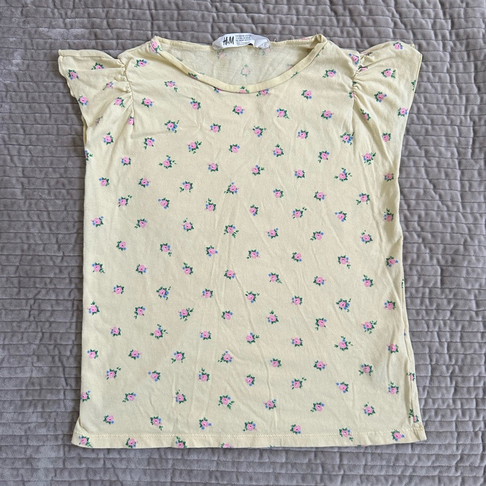 H&M Girls M (8-10) Light Yellow Floral Tee